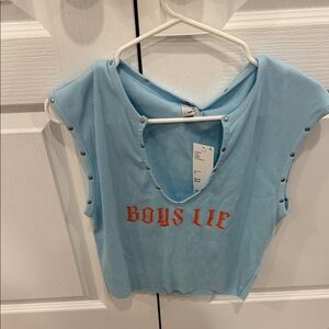 Boys Lie Light Blue Crop Top with Orange Print